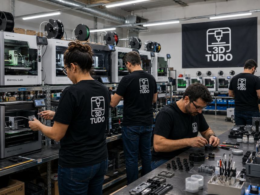 Equipe uniformizada com camisetas estampadas